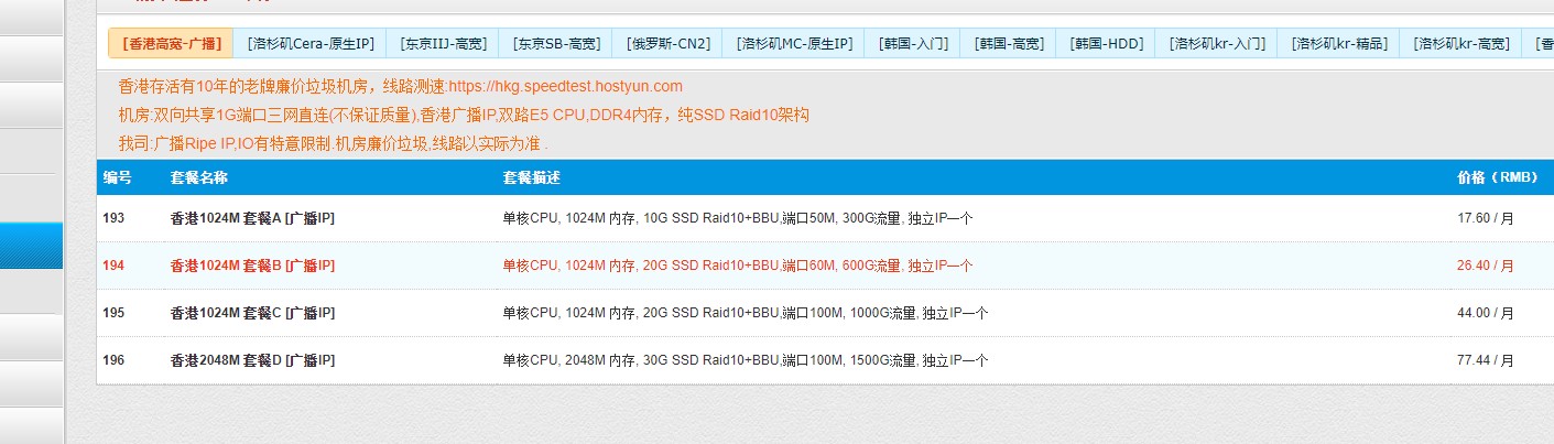 HostYun：17元/月/1GB内存/10GB SSD空间/300GB流量/50Mbps-100Mbps端口/KVM/香港直连