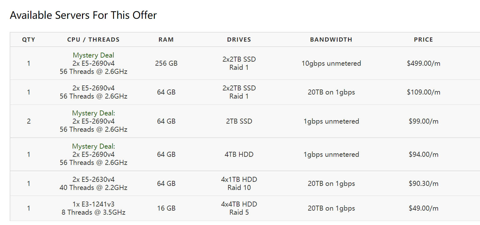 1GServers：$49/月/E3-1241v3/16GB内存/16TB硬盘/不限流量/1Gbps带宽/凤凰城