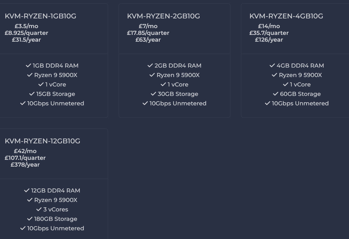 Hostaris：£3.5/月/1核@AMD Ryzen 9 5900X/1GB内存/15GB NVMe空间/不限流量/10Gbps端口/KVM/英国